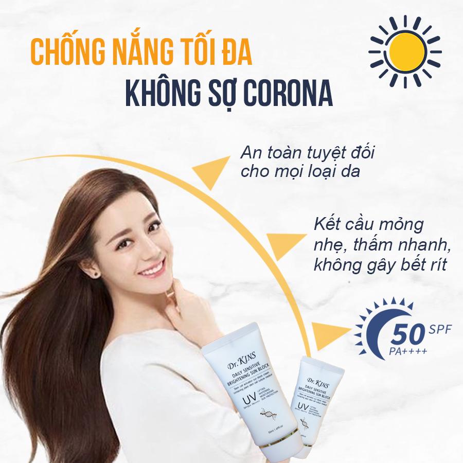 Kem Chống Nắng Tế Bào Gốc Dưỡng Ẩm Chống Nhăn Dr.kins Daily Sensitive Brightening Sun Block 50ml - KOBE YOUNG