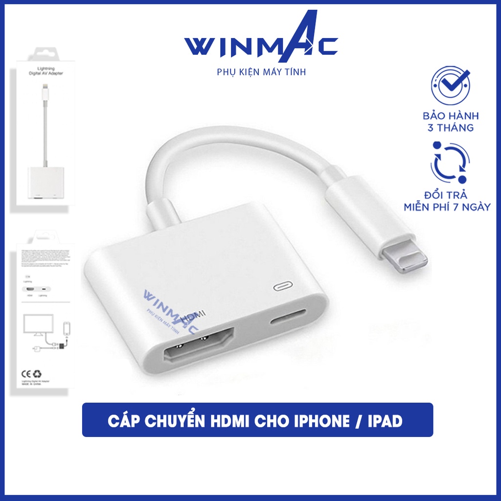 Cáp HDMI iphone - Cáp lightning to HDMI - Cáp chuyển đổi lightning sang HDMI tích hợp cổng sạc cho iphone ipad - Winmac