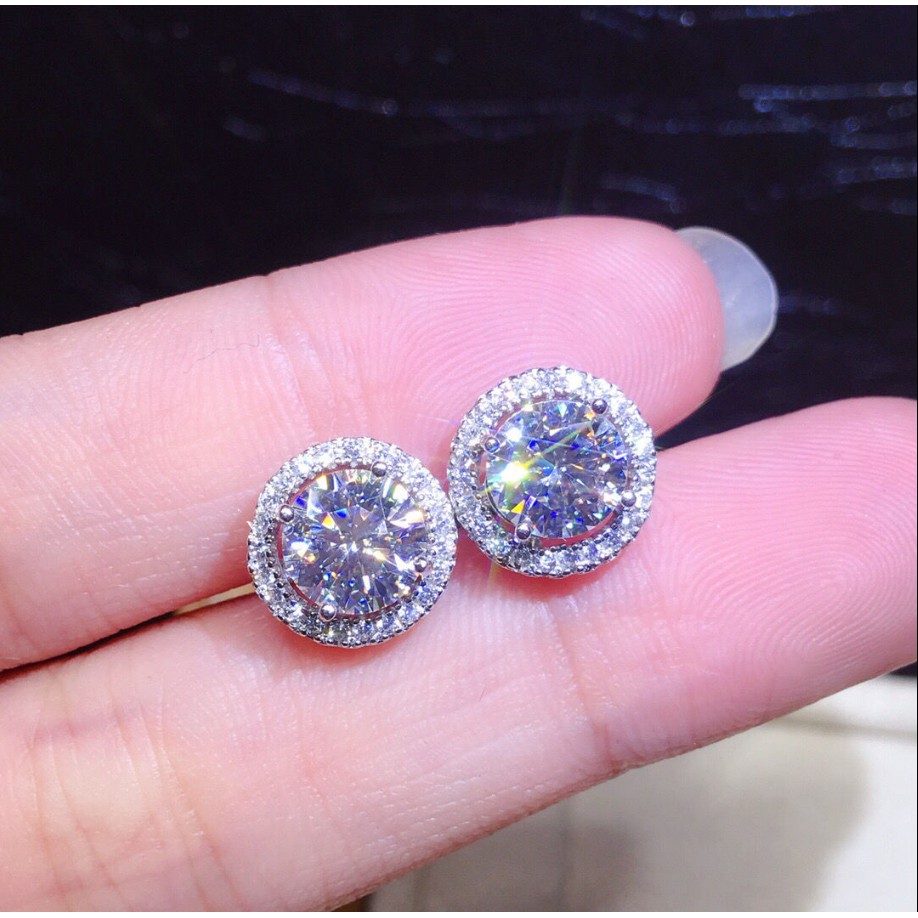 Bộ 2 Khuyên Tai Bạc Sterling S925 Hình Túi Moissanite Xanh Dương Thời Trang