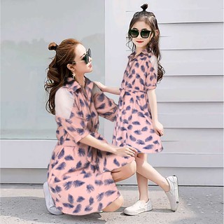 Đồ đôi mẹ và bé ❤️𝑭𝑹𝑬𝑬𝑺𝑯𝑰𝑷❤️ ❤️ Đầm Suông voan lá cọ xinh xắn dáng sơ mi