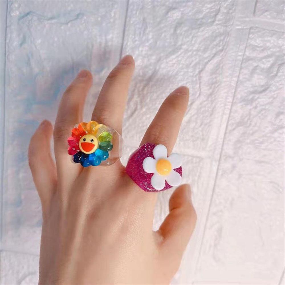 Nhẫn Nhựa Hình Hoa Hướng Dương Mặt Cười Màu Kẹo Ngọt Thời Trang