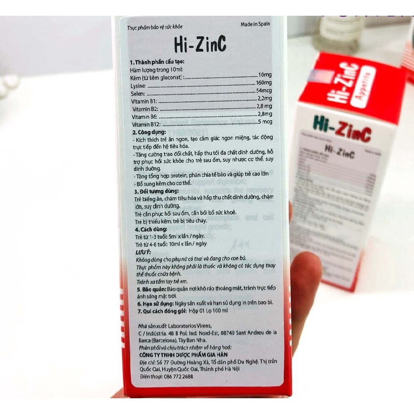 Siro Kẽm Hi ZinC 100ml - Nhập khẩu từ Tây Ban Nha