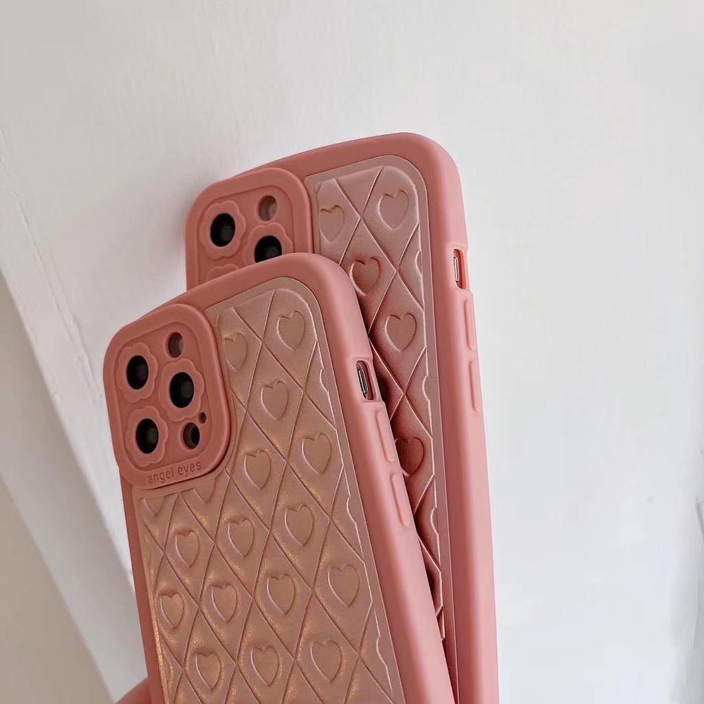 Ốp Điện Thoại Hình Trái Tim Vân Kim Cương Màu Hồng Chống Rơi Cho iphone 7 8 plus 11 pro 11 promax 12 promax