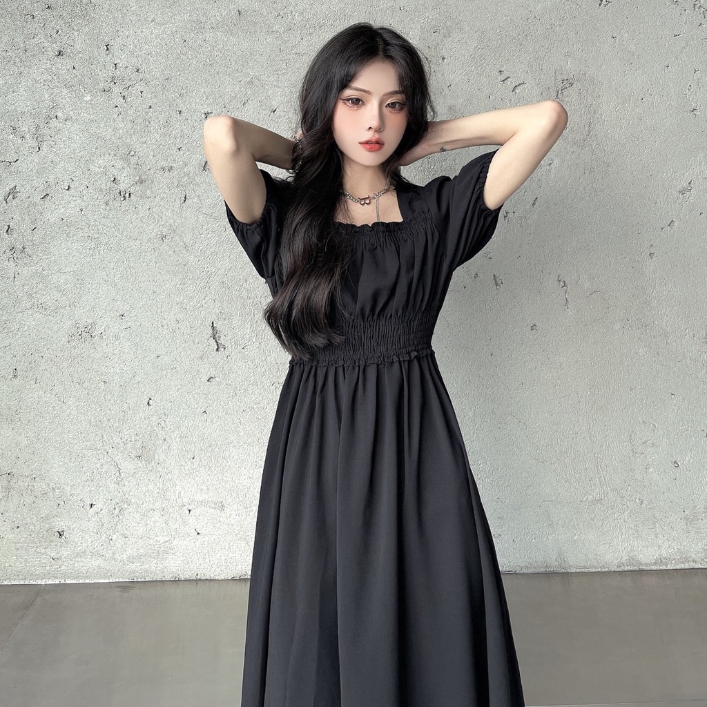 Đầm cổ vuông tay phồng phong cách phù thủy Hepburn cá tính thời trang mùa hè mới 2021 | BigBuy360 - bigbuy360.vn