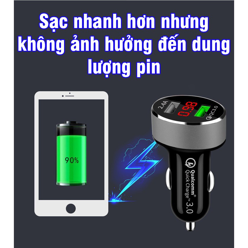 Tẩu sạc ô tô, xe hơi tẩu sạc điện thoại sạc nhanh có đèn led báo điện áp ắc quy