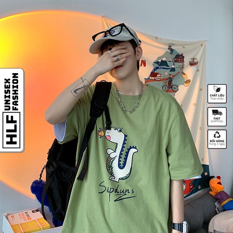 Áo phông nam form rộng khủng long Khủng long Supduns, áo thun tay lỡ HLFashion