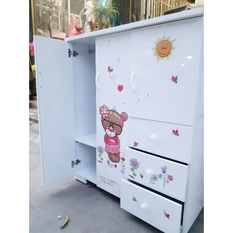 [Chỉ Ship HN] Tủ quần áo trẻ em nhựa Đài Loan 3 cánh 3 ngăn kéo decan Giấc Mơ Xinh/Gấu iu kích thước 125*106cm Freeship