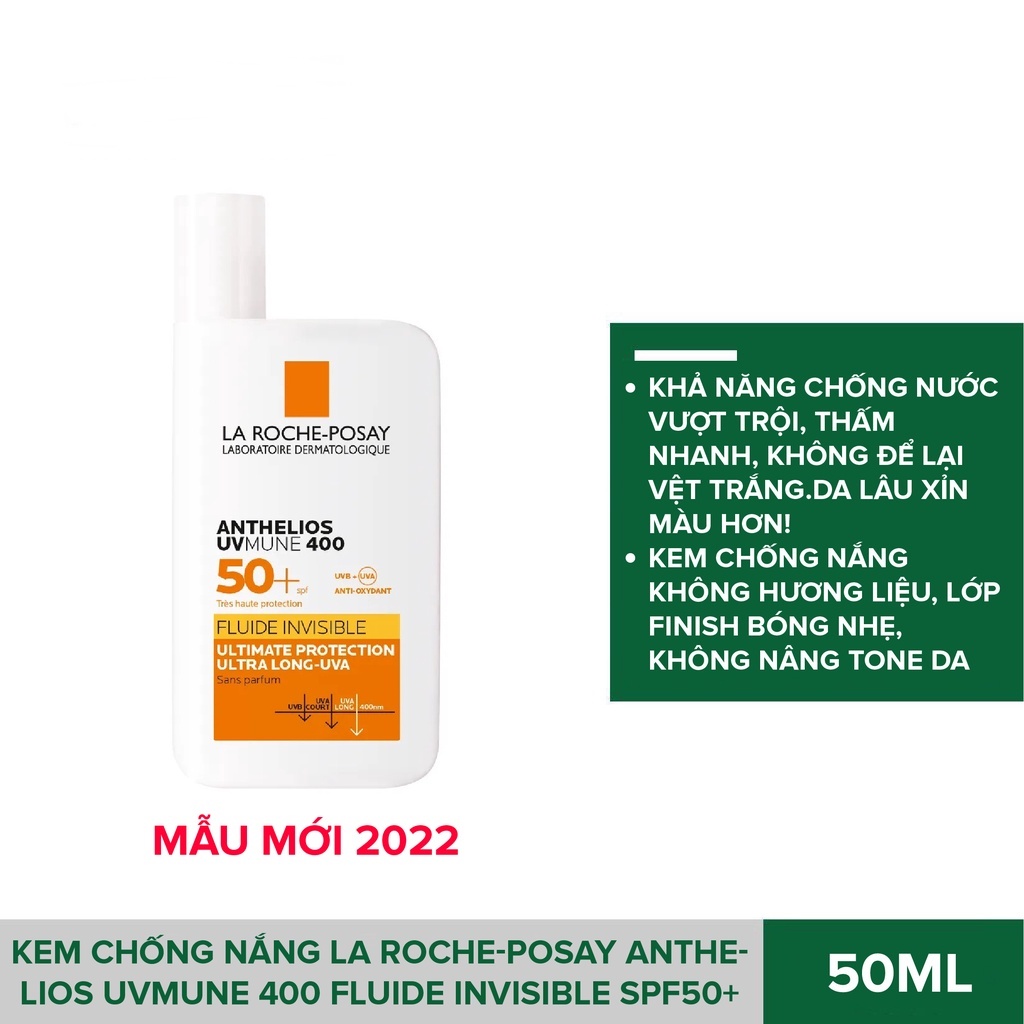 [50ML KHÔNG MÙI MẪU MỚI SHAKA] Kem chống nắng hóa học La Roche-Posay Anthelios UVMUNE 400 Invisible Fluid SPF 50+