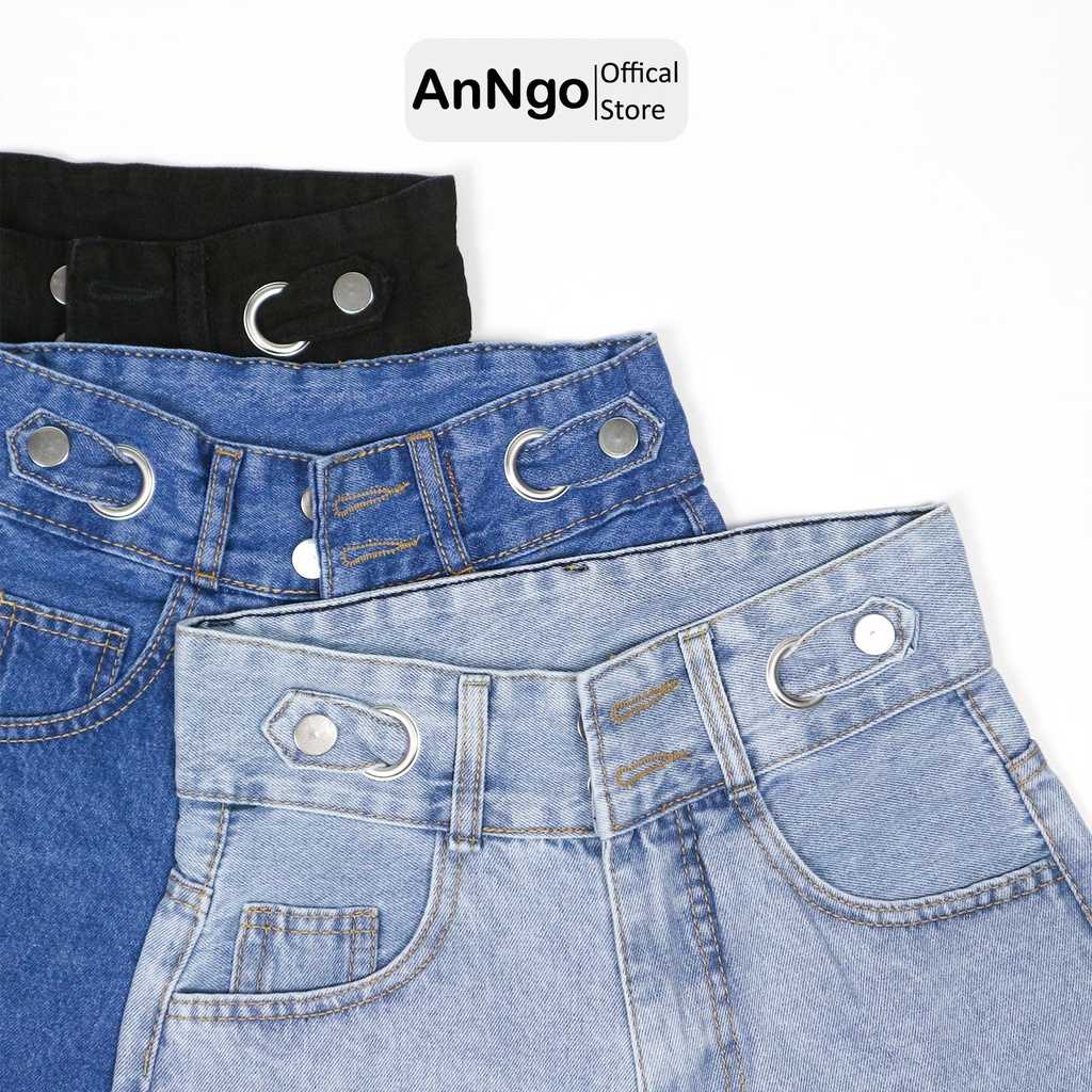 Quần jean ngố nữ lưng cao ống rộng, chất liệu jean denim sành điệu AnNgo - AT179A