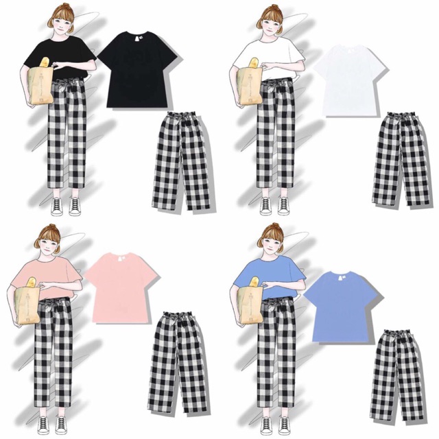 Set bộ đũi áo cotton - quần thô caro chất lừ,,style manga Nhật đã xuất hiện ra đời thương đây ah..chất lừ lun ah...🤩🤩