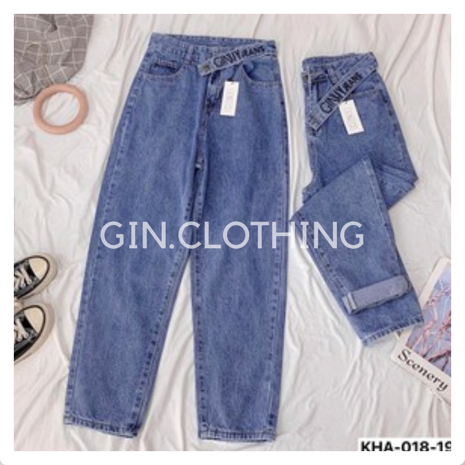 Quần Baggy Nữ Jean Hack Chân KHA-018 | Quần Baggy Jean Cạp Cao | Vải Jean Wash Xịn | Form Rộng
