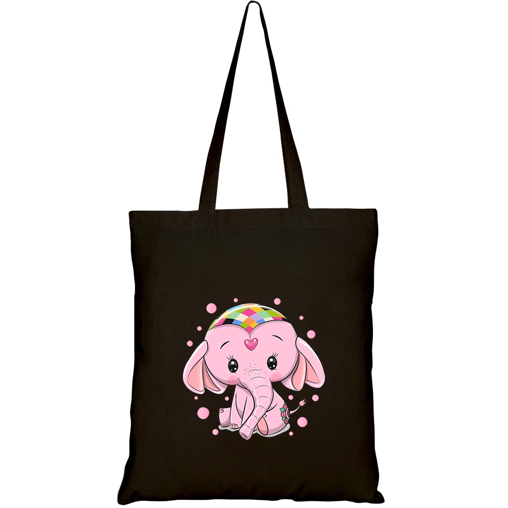 Túi vải tote canvas HTFashion in hình cute cartoon pink elephant isolated HT488