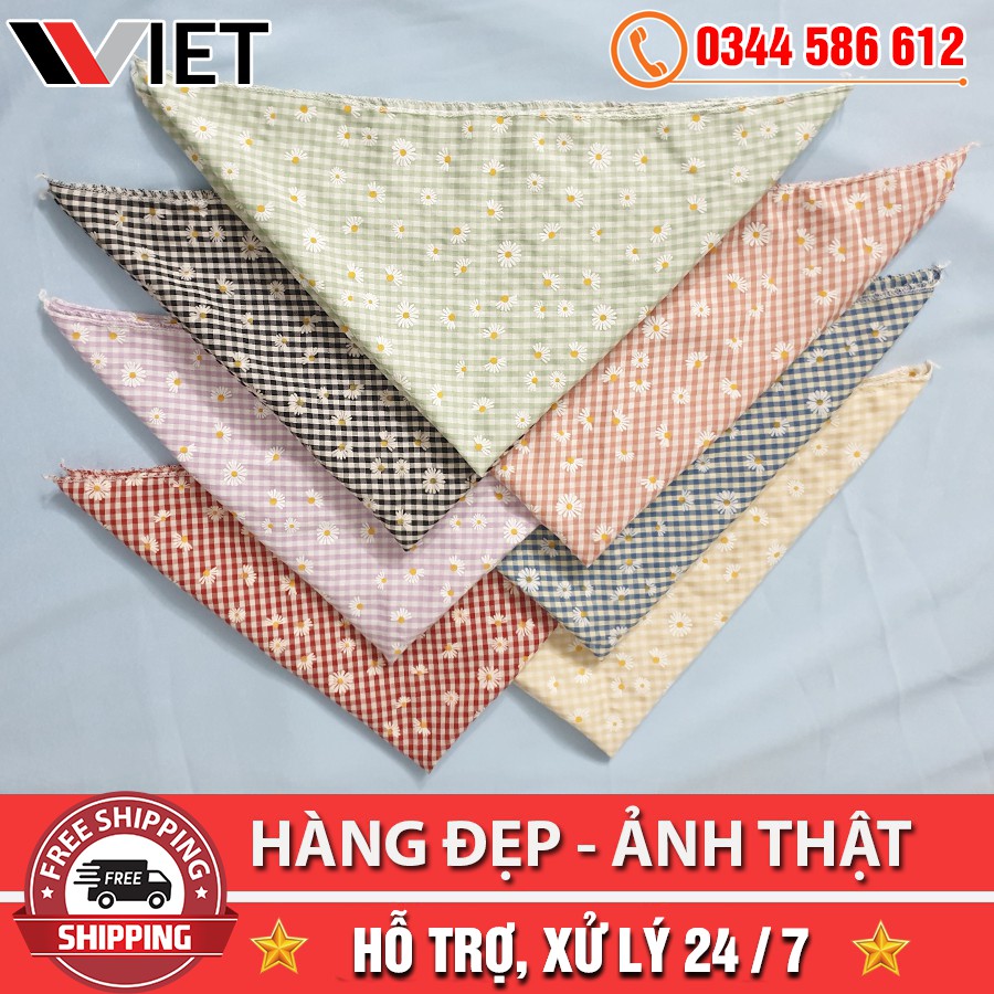 Khăn Turban Bandana Vải Mẫu Caro Hoa Cúc Nữ Tính Thời Trang Phong Cách Hàn Quốc