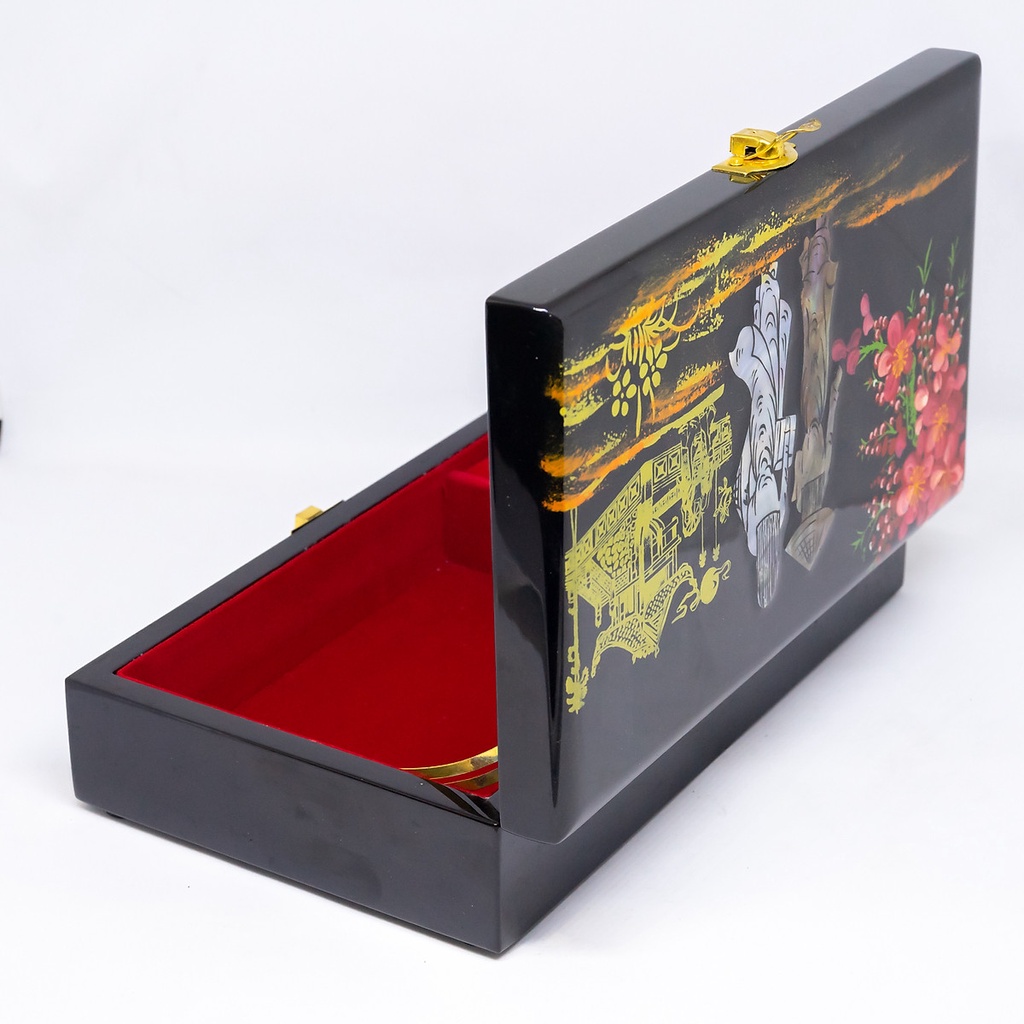 Hộp đựng trang sức gỗ sơn mài khảm trai cao cấp hình 2 Cô gái mặc áo dài