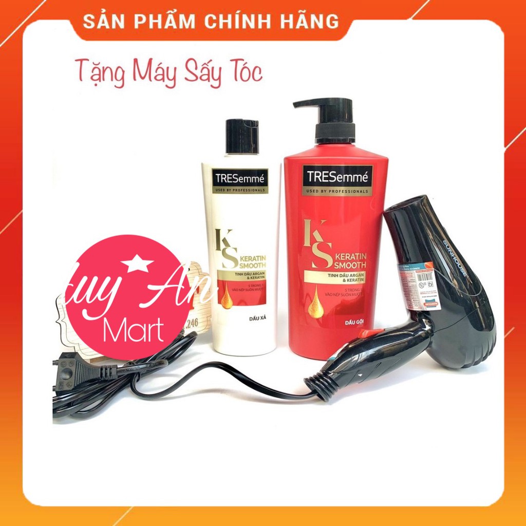 Combo Dầu gội 640g và Dầu xả 340g TRESemmé Keratin Smooth vào nếp suôn mượt (Tặng máy sấy tóc)