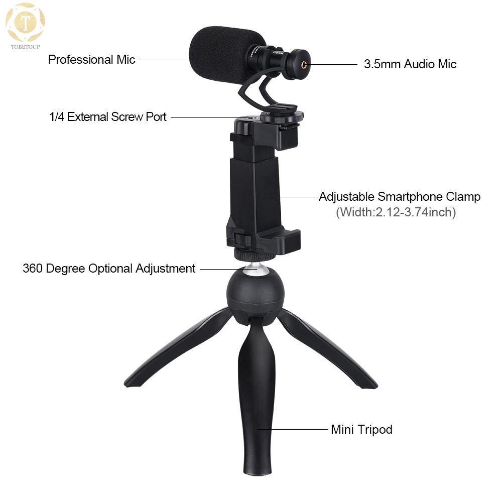 Shipped within 12 hours】 CoMica CVM-VM10-K2 Smartphone Video Rig Kit with Cardioid Directional Video Microphone Phone Holder Mini Tripod for iPhone Samsung Huawei 54-95mm Width Smartphones Microphone [TO]