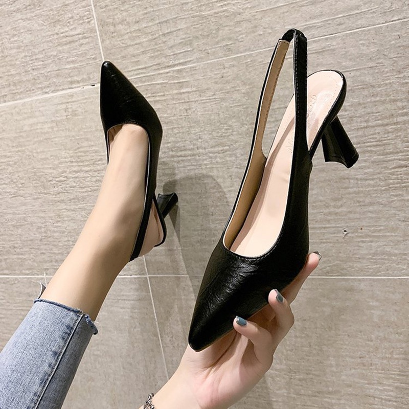 Giày Cao Gót Mũi Nhọn Hở Ngón Phong Cách Pháp Dễ Phối Đồ