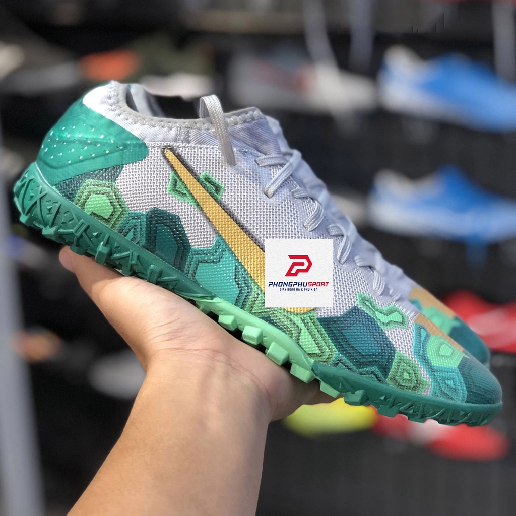 Giày Bóng Đá Mercurial Vapor 13 Pro Xanh Vạch Trắng TF