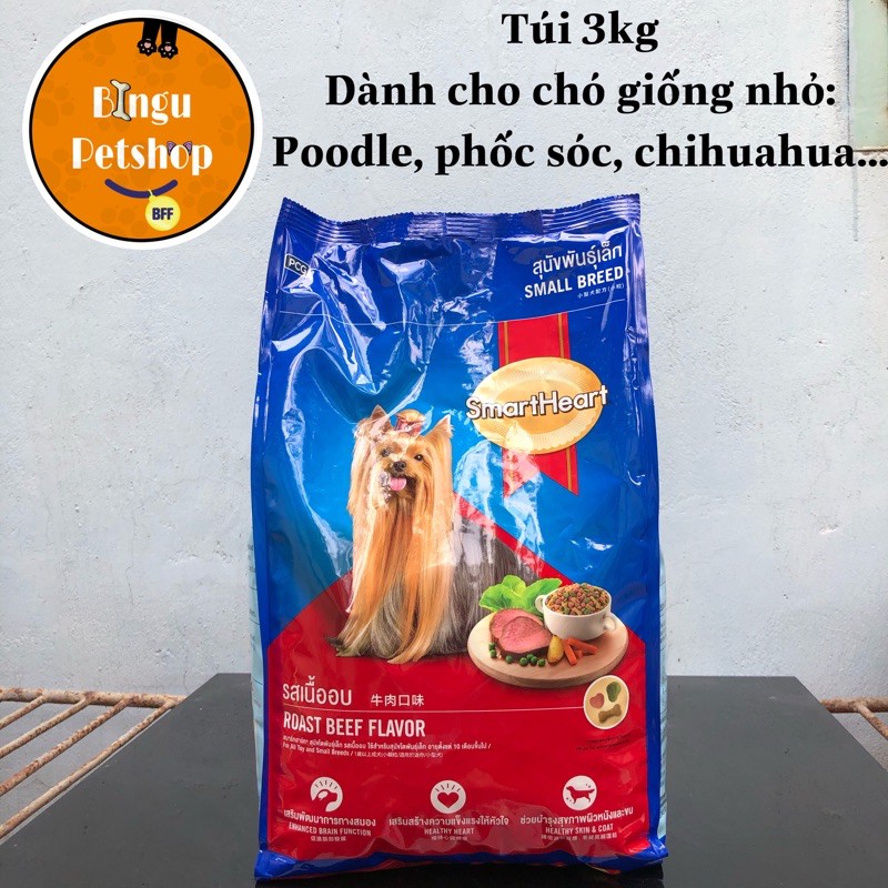 [HINH TU CHUP]Thức ăn hạt SmartHeart cho chó trưởng thành dành riêng cho chó poodle, phốc sóc vị bò nướng  - gói 3KG