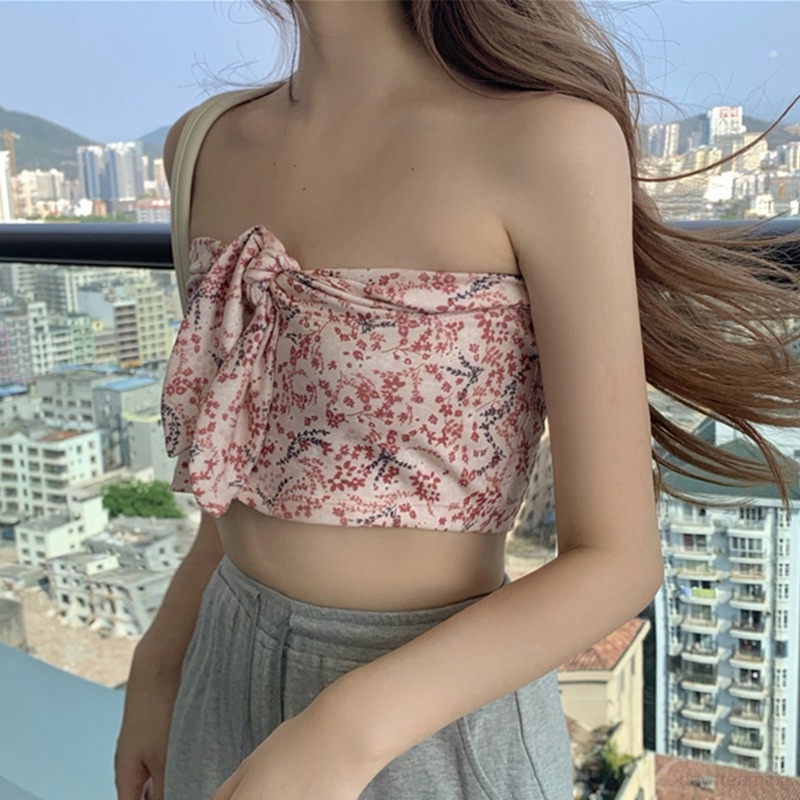 Áo Ống Hở Vai In Họa Tiết Phong Cách Hàn Quốc