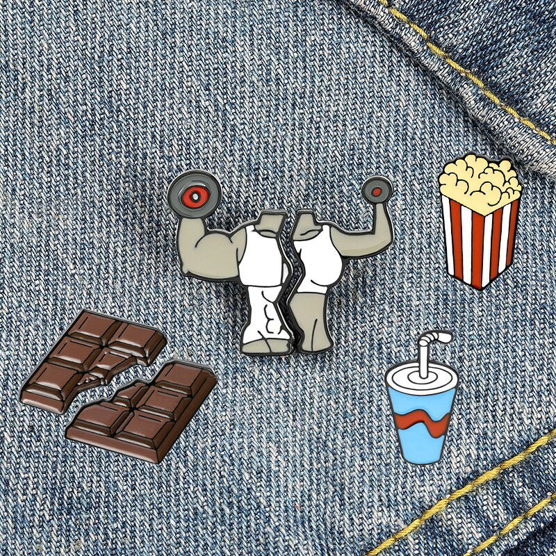 Huy hiệu cài áo kim loại tráng men hình quả tạ thể dục thể thao