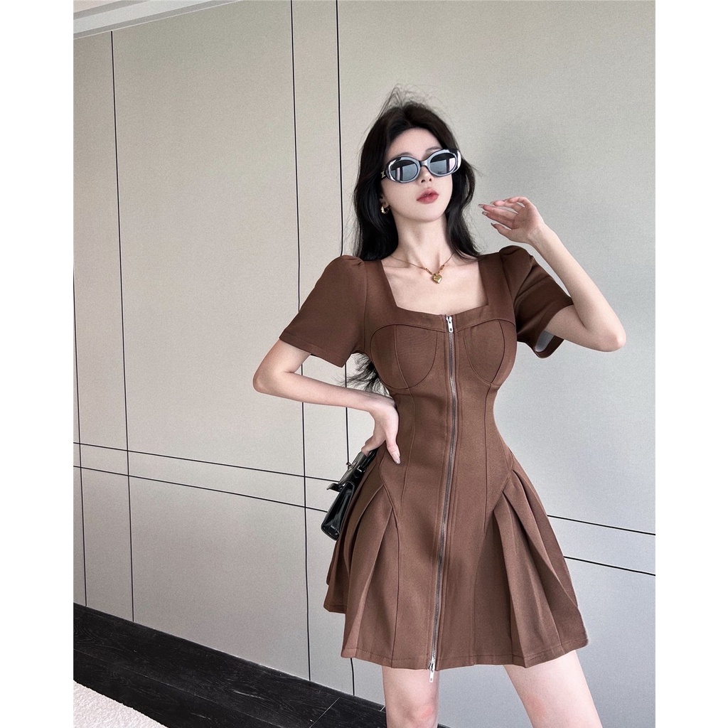 Đầm Tay Ngắn Cổ Vuông Thiết Kế Mới Thời Trang Mùa Hè Theo Phong Cách Pháp Cho Nữ