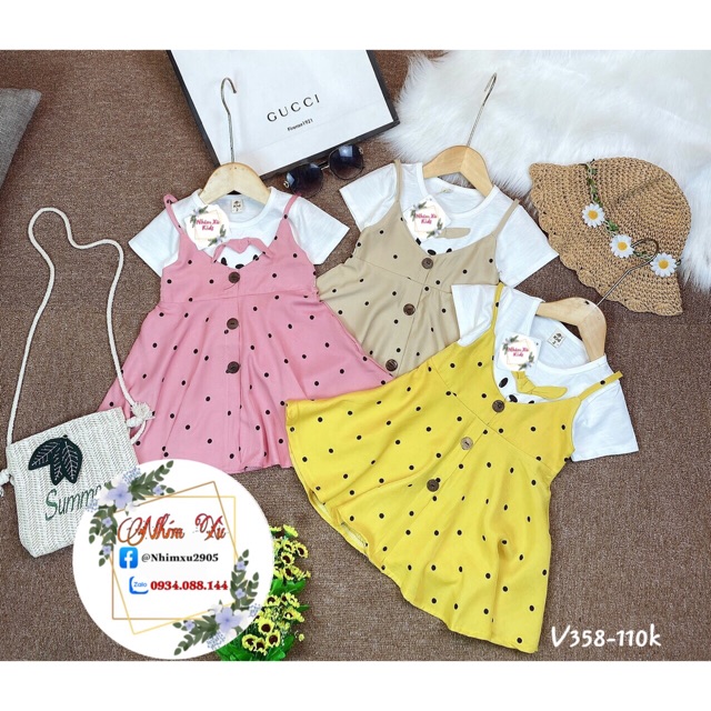 Đầm yếm liền chấm bi cho bé yêu (10-20kg)