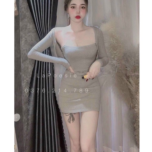 Set Đầm Phối Áo Khoác siêu tôn dáng