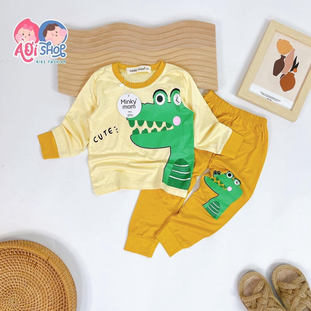 Bộ dài tay Minky Mom chính hãng in hình thú ngộ nghĩnh bé trai, bé gái (vải thun lạnh) size 3-18kg