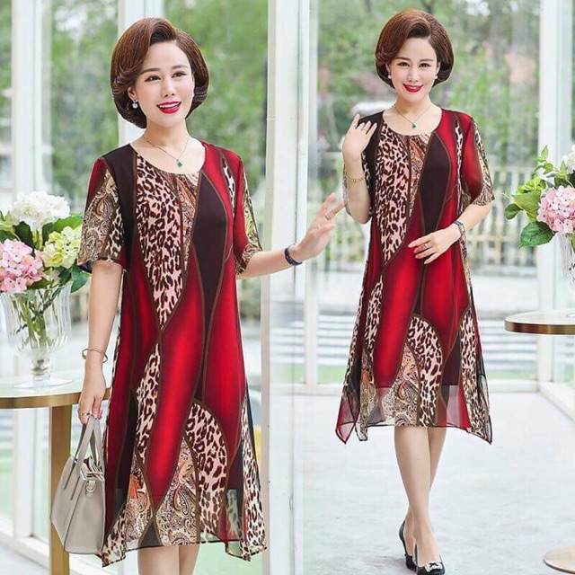 Đầm voan nữ trung niên cao cấp kiểu dáng sang trọng QCNP1153