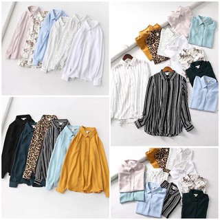 [HÀNG MỸ SĂN SALE] Áo sơ mi H&M voan lụa tay dài họa tiết sọc, màu trơn