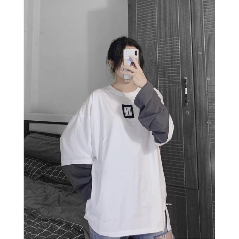 Áo thun tay dài form rộng phối tay NEE ulzzang (ẢNH THẬT)