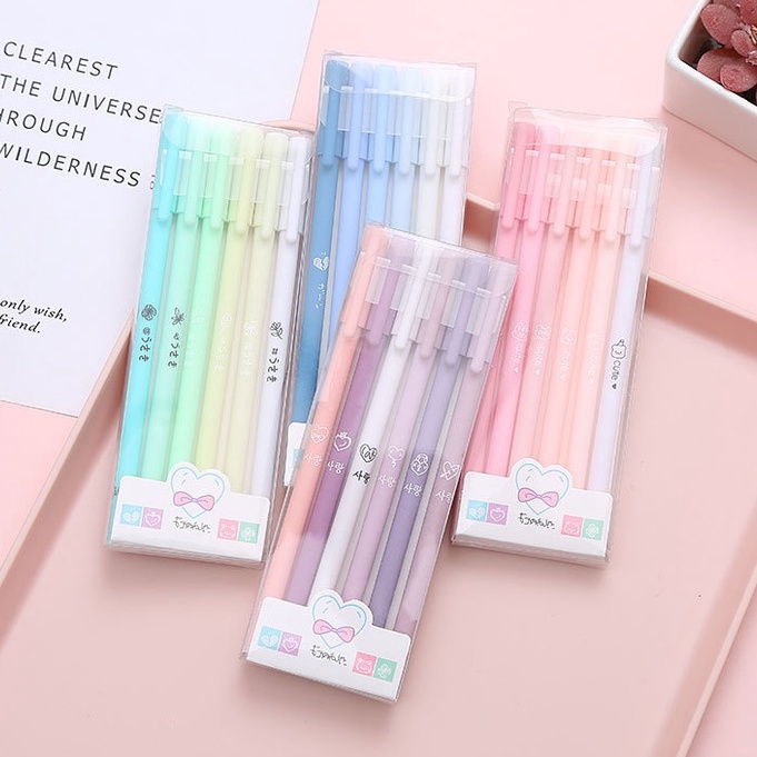 [Mã LIFEXANH03 giảm 10% đơn 500K] Set 6 bút mực gel Morandi Pennie mực đen vỏ màu pastel retro dễ thương ngòi 0.5mm