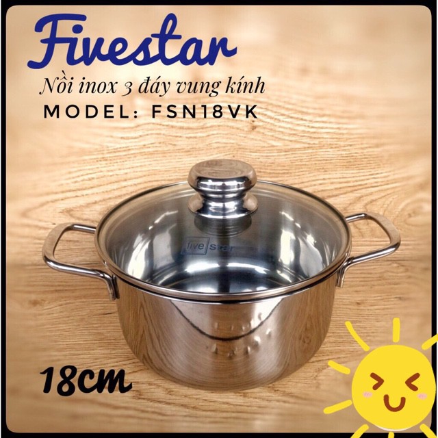 Nồi inox Fivestar 3 đáy inox 430 16/18/20/24cm vung kính -đun từ