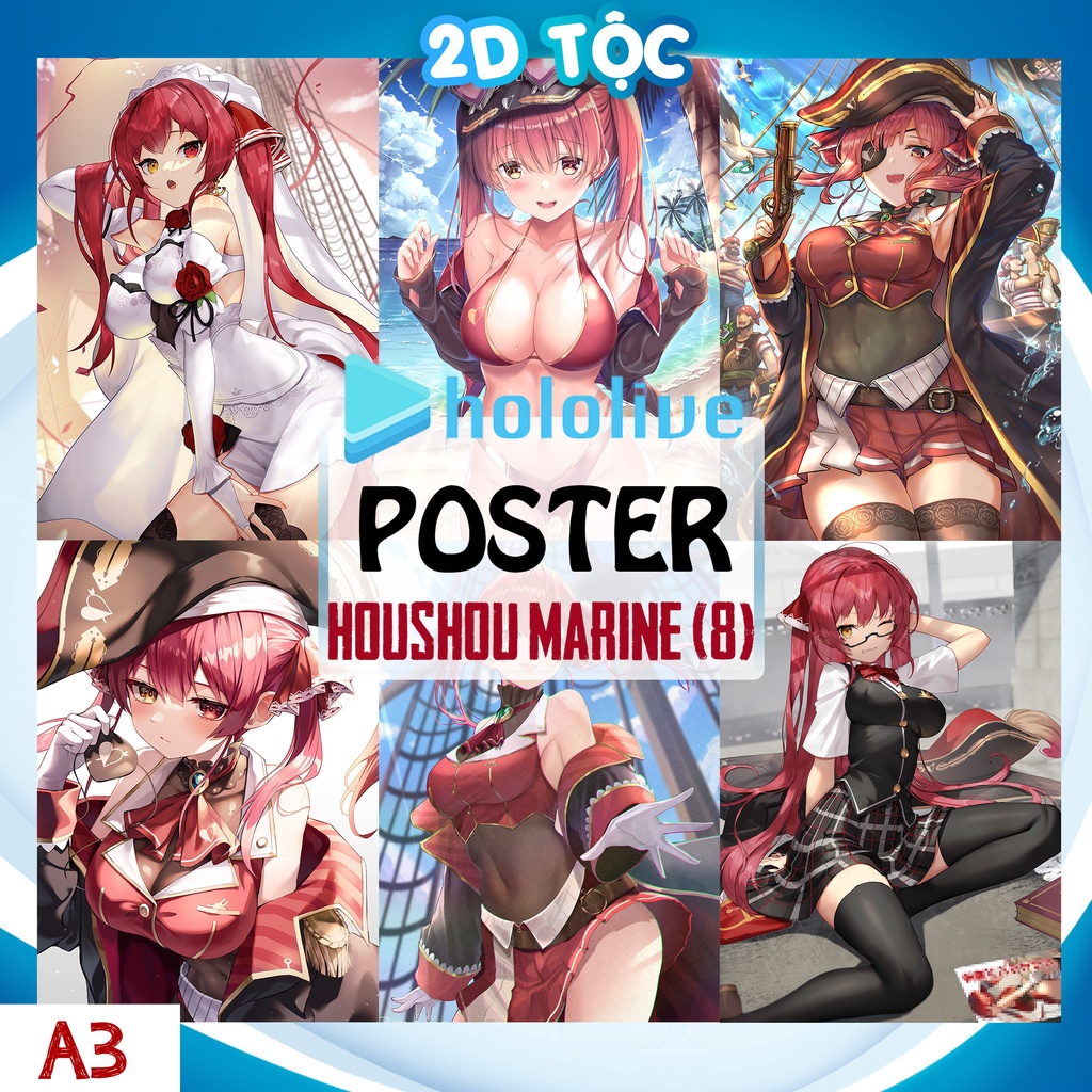 Ảnh poster A3 chất lượng chuẩn Houshou Marine Hololive (8)  – tranh dán tường 2D Tộc Shop