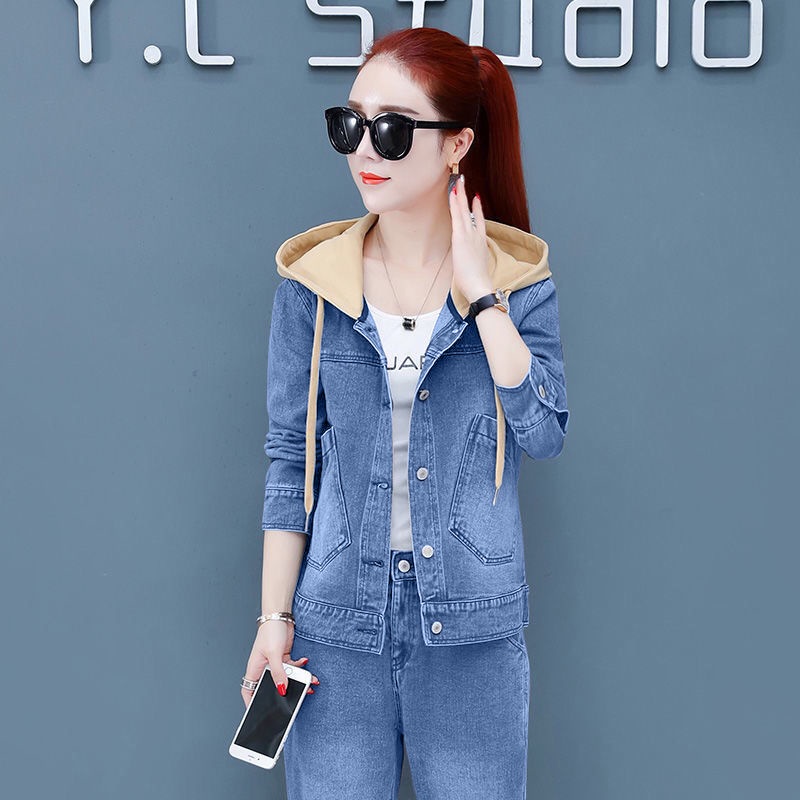 Set Áo Khoác Denim Phối Quần Dài Thời Trang 2022 Trẻ Trung Cho Nữ