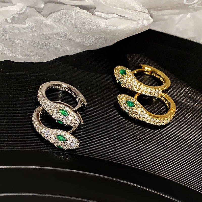 Đôi Bông Tai Mạ Bạc 925 Hình Rắn Đính Đá Zircon Thời Trang Cho Nữ