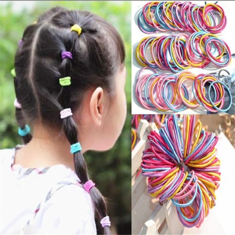 Set 100 dây buộc tóc nhiều màu dành cho bé gái