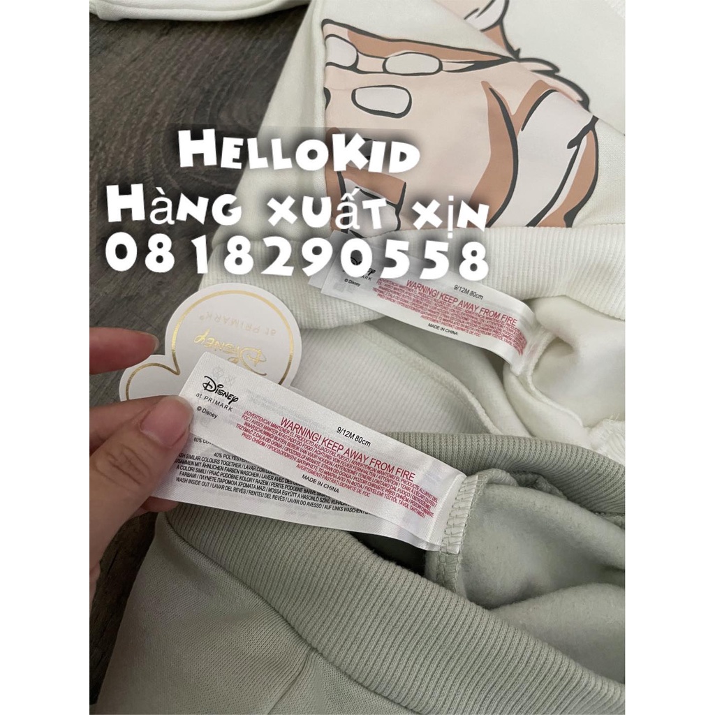 B557 - Bộ nỉ nai bambi áo trắng quần xanh primark bé gái