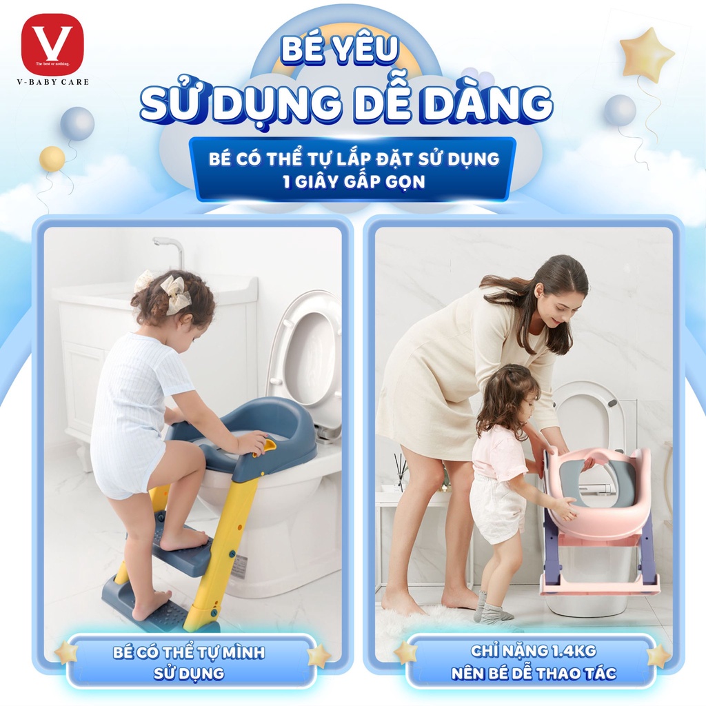Bệ thu nhỏ bồn cầu có thang đi vệ sinh cho bé V-BABY W1 & W2S ( hàng chuẩn cao cấp nhất thị trường )