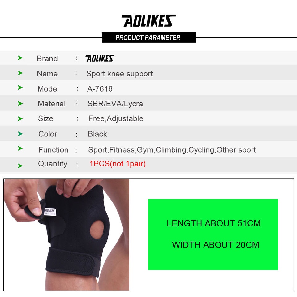 Đai đeo đầu gối Aolikes thiết kế co giãn thoáng khí chống trượt thoải mái cho cả nam và nữ