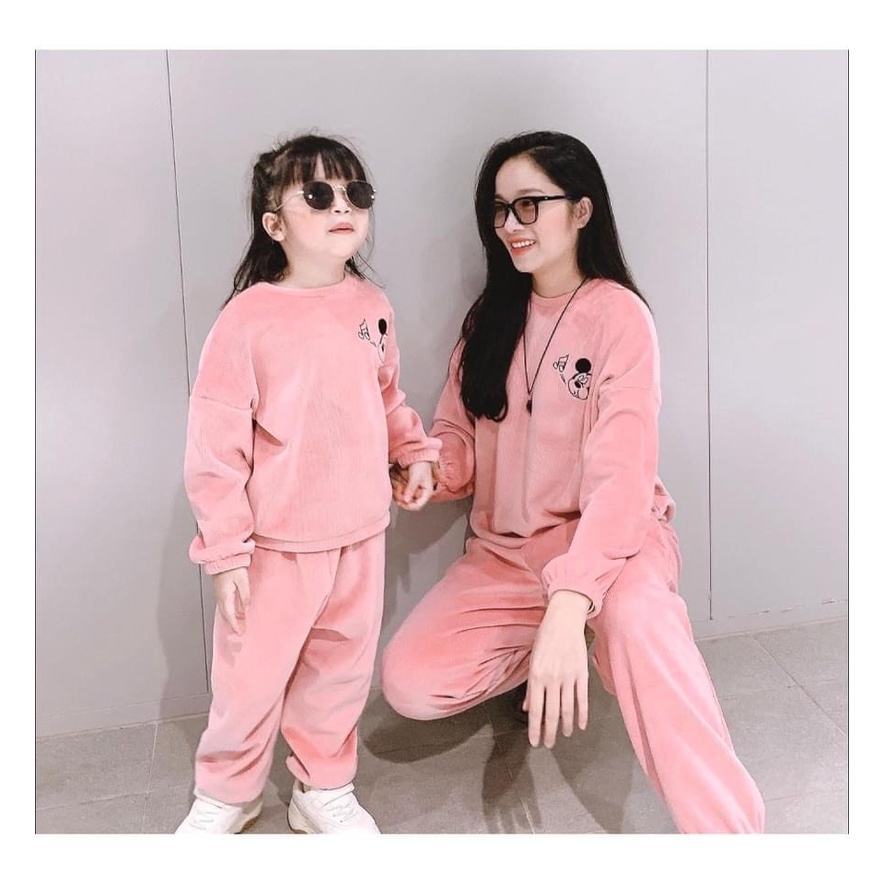 YE BỘ NỈ HỒNG HÌNH CHUN GẤU CHO MẸ VÀ BÉ