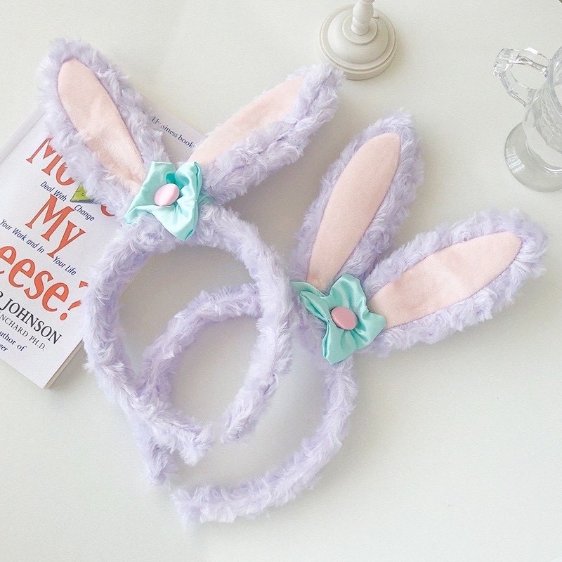 Bờm cài tóc tai thỏ dài màu tím