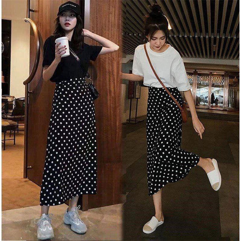 Chân Váy Chữ A Lưng Cao Họa Tiết Chấm Bi Thời Trang Hàn Quốc