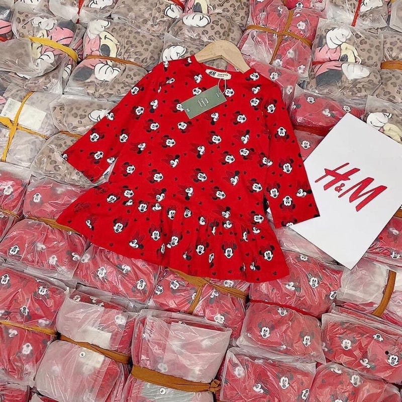 Set 2 váy dài tay thu đông mickey và báo HM xuất xịn cho bé gái