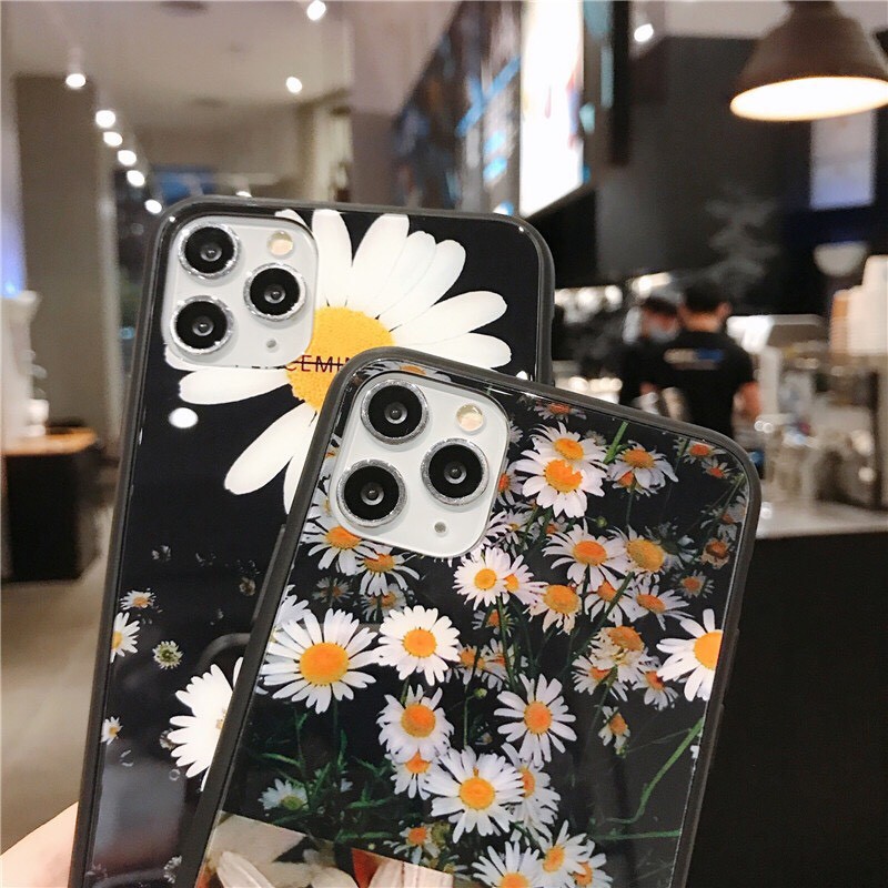 Ốp Lưng Kính Bóng Hoa Cúc 13ProMax 12ProMax 11ProMax XSMAX X XS 7Plus FUKISHOP