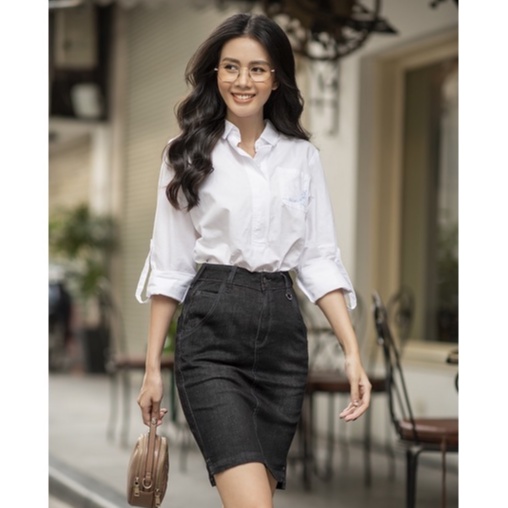 Chân Váy Jeans Dáng Ôm Công Sở Lệch Tà Xẻ Nhẹ GENVIET Chất Bò Mềm Cao Cấp DJ321J952
