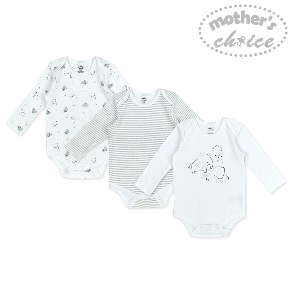 Bộ 3 Bodysuit dài tay cho bé trai bé gái màu trắng Mother's Choice - vải 100% cotton mềm mại thoáng mát IT2610