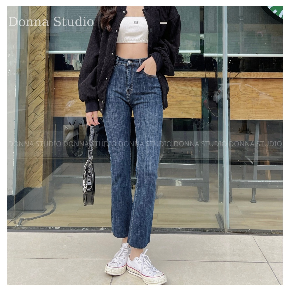 Quần Bò Nữ Ống Loe Tím Than DONNA Quần Jean Nữ Cá Tính Phong Cách Trẻ Trung