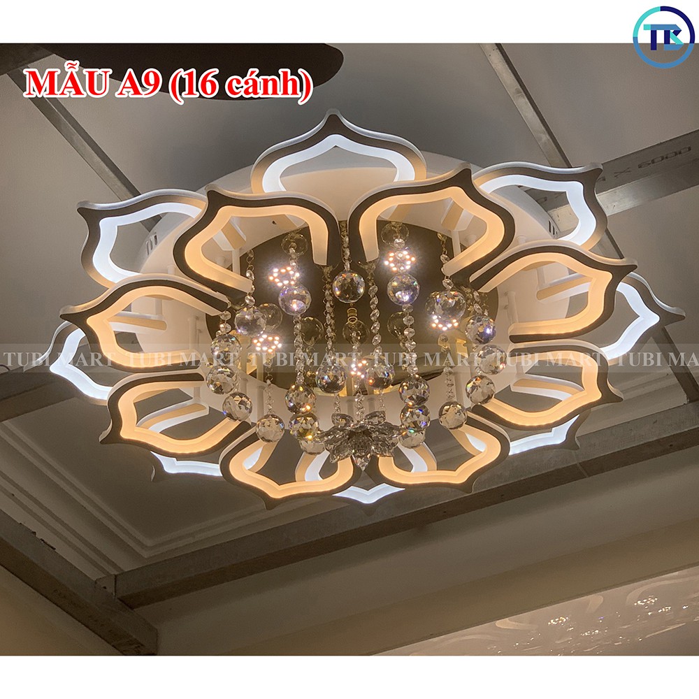 Đèn Ốp Trần Pha Lê 16 Cánh – Đèn Áp Trần Trang Trí Phòng Khách, Gồm 3 Chế Độ Ánh Sáng, Có Điều Khiển Từ Xa - TB08